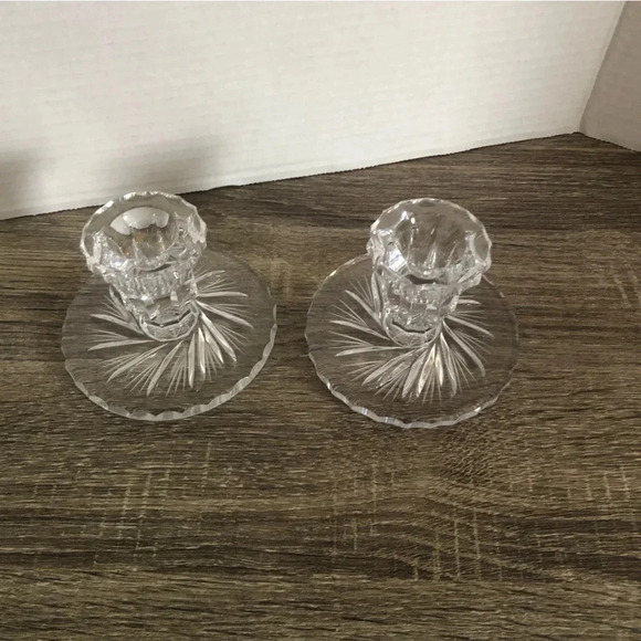 Vtg Pinwheel Glass Candlestick Holders - Picture 2 of 13